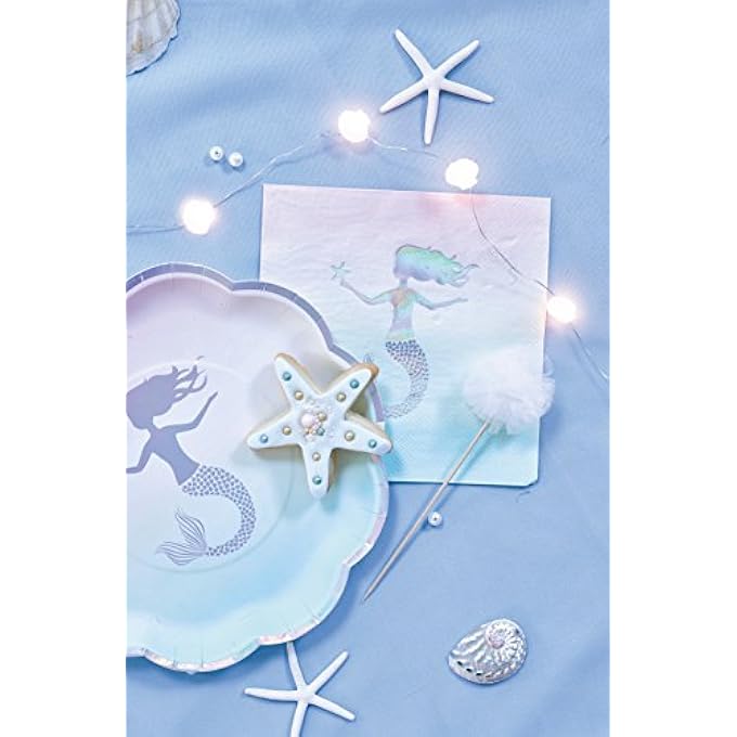 WE HEART MERMAIDS 33CM PAPER NAPKINS WITH IRIDESCENT FOIL MERMAID DETAIL FOR CHILDREN'S PARTY, UNICORN (16 PACK) - Image 3